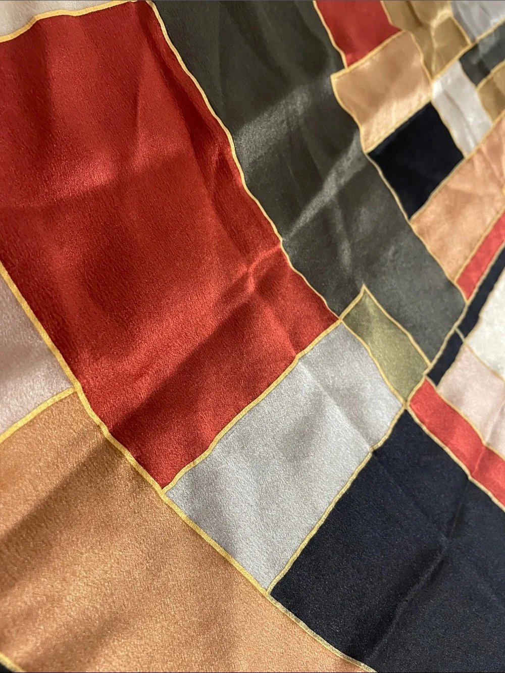 Ellen Tracy Geometric Silk scarf in Black, Cream, Gold & Olive